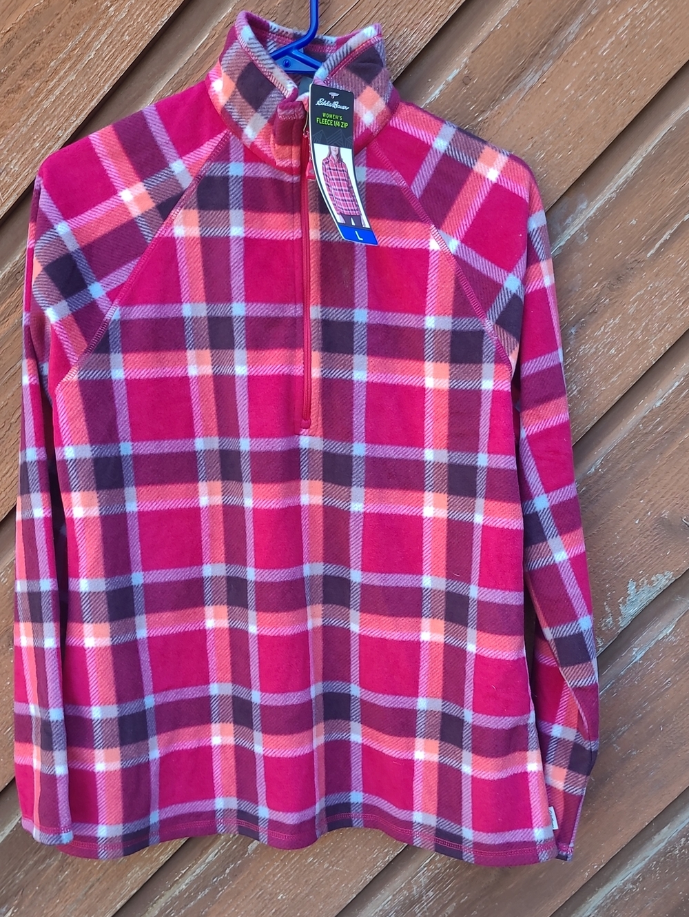 NWOT Eddie BauerPink Plaid 1/4 Zip Fleece Pullover